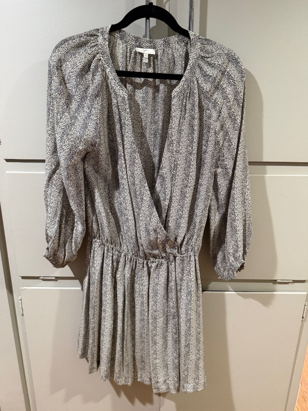 Joie Chevron Print Dress Size L Boho Mini Puff Sleeve
